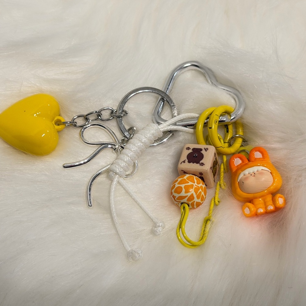 Yellow and Orange Keychain with Heart Charm